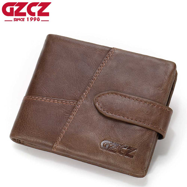 GZCZ Famous Brand Men Wallets Luxury Genuine Cow Leather Design Male Purse with Coin Pocket Hasp Zipper Short Vintage Walet