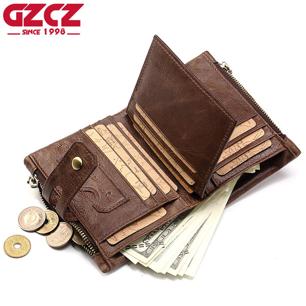 GZCZ Wallet Men Genuine Leather Men Walet Card Holder Coin Purse Small Valet