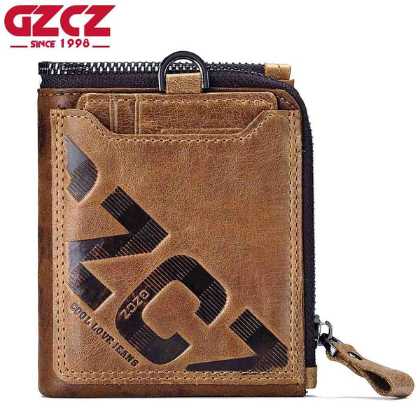 GZCZ Wallet Men Coin Pocket Purse Men's Genuine Leather Walet Male Purse Zipper Vallet