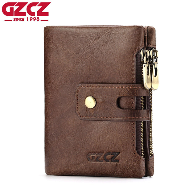 GZCZ Genuine Leather Wallet Men Coin Purse Card Holder Small Walet Male Clutch Man Vallet