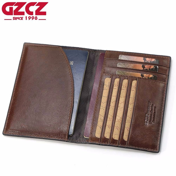GZCZ Genuine Leather Men Wallet Passport Cover ID Business Card Holder Travel Credit Case Rfid Driving License Bag Small Walet
