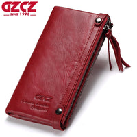 GZCZ Genuine Leather Women Long Wallet Female zipper clamp for money Clutch Coin Purse Card Holder Portomonee Small Vallet