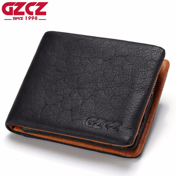GZCZ Genuine Leather Wallet Men Coin Purse Card Holder Man Walet Zipper Design Male Vallet