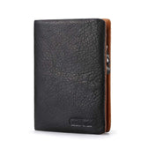 GZCZ Genuine Leather Wallet Men Coin Purse Card Holder Man Walet Zipper Design Male Vallet