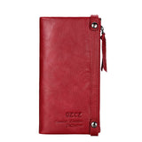 GZCZ Genuine Leather Women Long Wallet Female zipper clamp for money Clutch Coin Purse Card Holder Portomonee Small Vallet