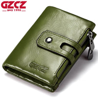 GZCZ Genuine Leather Women Wallet Double Zipper Coin Purse Business Woman