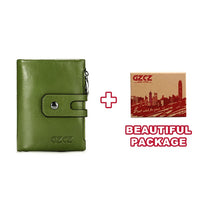 GZCZ Genuine Leather Women Wallet Double Zipper Coin Purse Business Woman