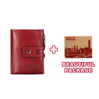 GZCZ Genuine Leather Women Wallet Double Zipper Coin Purse Business Woman