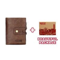 GZCZ Genuine Leather Women Wallet Double Zipper Coin Purse Business Woman