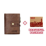 GZCZ Genuine Leather Women Wallet Double Zipper Coin Purse Business Woman