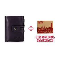 GZCZ Genuine Leather Women Wallet Double Zipper Coin Purse Business Woman