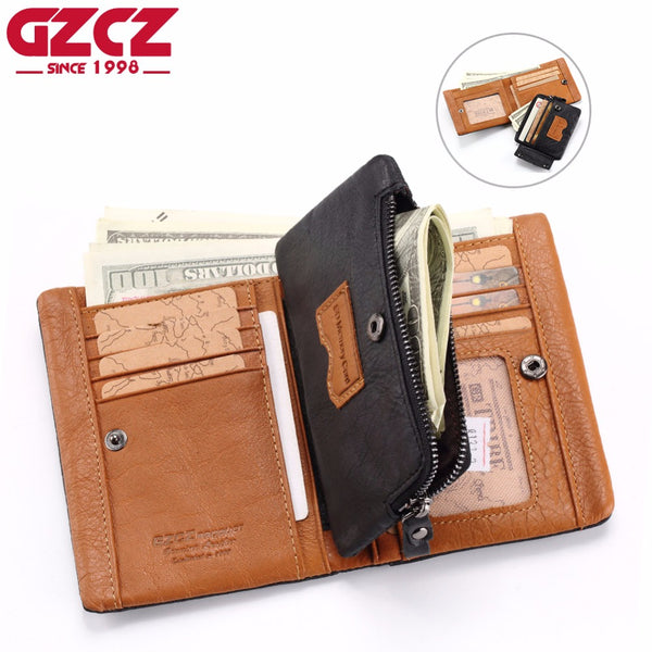 GZCZ Wallet Men Genuine Leather Man Walet Card Holder Portomonee Small Valet