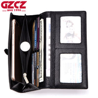 GZCZ Purse Wallet Female Famous Brand Card Holders Cellphone Pocket Genuine Leather Women