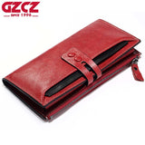 GZCZ Genuine Leather Wallet Female Zipper Red Clamp For Money Bag Luxury Brand Long Walet