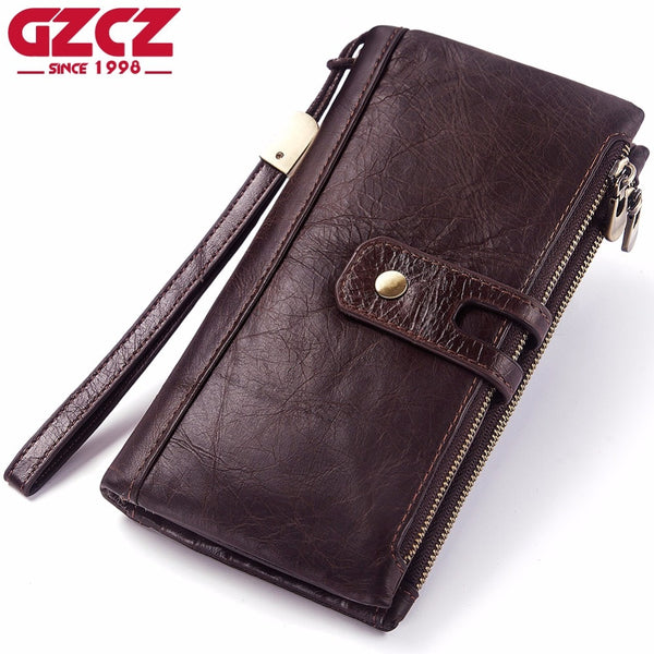 GZCZ Men Wallets Classic Long Style Card Holder Male Purse Quality Zipper Large Capacity Big Brand Luxury Leather Wallet