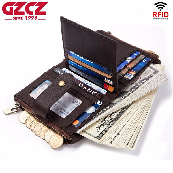 GZCZ 2019 NEW Brand Vintage Men Wallet Genuine Leather RFID Short Wallets Male