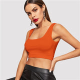 SweatyRocks Orange Solid Sport Bra Fitness Scoop Neck Crop Tank Active Wear Fashion Women Clothes Top Slim Fit Casual Bra