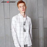 JackJones 100% cotton slim fit pointed collar long-sleeved shirt with check pattern Male Shirt Popular DesignsM|217305519