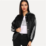 SweatyRocks Black Button Up Striped Side Corduroy Jacket Streetwear Bomber Jacket 2019 Spring Casual Women Coats And Jackets