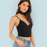 SweatyRocks Backless Surplice Wrap Crop Cami Top Streetwear Deep V Neck Sexy Vest 2019 Summer Women Casual Skinny Black Tops