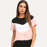 SweatyRocks Colorblock Short Sleeve T-shirt Streetwear O-Neck Fashion Tees 2019 Summer Casual Women Stretchy Pullovers Tops