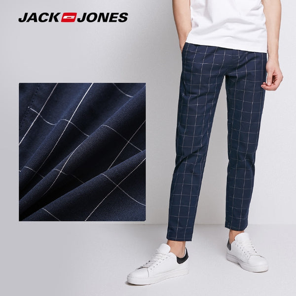 JackJones Men's Elastic lycra business leisure check suit pants Men Slim Fit Fashion Trousers Male Brand Clothing |218314516