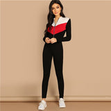 SweatyRocks Zip Up Colorblock Unitard Jumpsuit Bodycon Women Activewear Skinny Clothes 2019 New Casual Long
