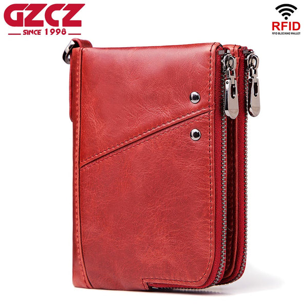 GZCZ 2019 Fashion Women Wallet Genuine Leather Zipper Design Female Short Rfid Purse With ID Card Holder Coin Pockets Mini Walet