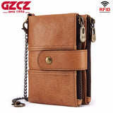 GZCZ 2019 Wallet Men Coin Purse Short Fashion Chain Zipper Men'S Genuine Leather Wallets