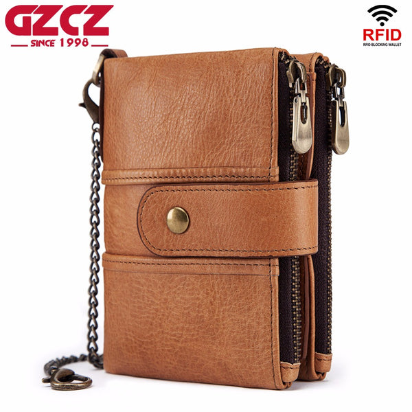 GZCZ 2019 Wallet Men Coin Purse Short Fashion Chain Zipper Men'S Genuine Leather Wallets