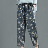 Johnature 2019 Print Cotton Elastic Waist Casual Straigth Pocket Pants Spring Summer Fashion Ankle Length New Women Floral Pants