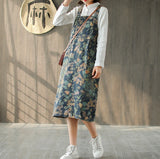Johnature 2019 Straigth New Cotton Pockets Button Fashion Denim Dress Print knee-length Casual Spring Summer Denim Dress