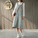 Johnature 2019 Straigth New Cotton Pockets Button Fashion Denim Dress Print knee-length Casual Spring Summer Denim Dress