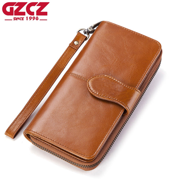 GZCZ Female Zipper Wallet Genuine Leather Women Coin Purse Long Woman Wallets