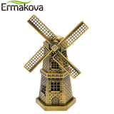 ERMAKOVA 18cm(7 Inch) Antique Bronze Dutch Windmill Model Metal Figurine Furnishing Article Holland Windmill Home Decor Ornament