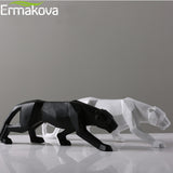 ERMAKOVA Leopard Statue Large Size Modern Abstract Geometric Style Resin Panther Sculpture Animal Figurine Home Office Decor