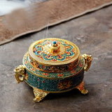ERMAKOVA Incense Burner Holder Metal Tibetan Style Painted Enamel Zinc Alloy Coil Incense Crafts Home Office Decoration Gift