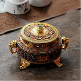 ERMAKOVA Incense Burner Holder Metal Tibetan Style Painted Enamel Zinc Alloy Coil Incense Crafts Home Office Decoration Gift