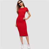 SweatyRocks Neon Yellow Striped Cuff Bodycon Dress Women Elegant Stretchy Slim Dresses 2019 Summer Streetwear Casual Long Dress