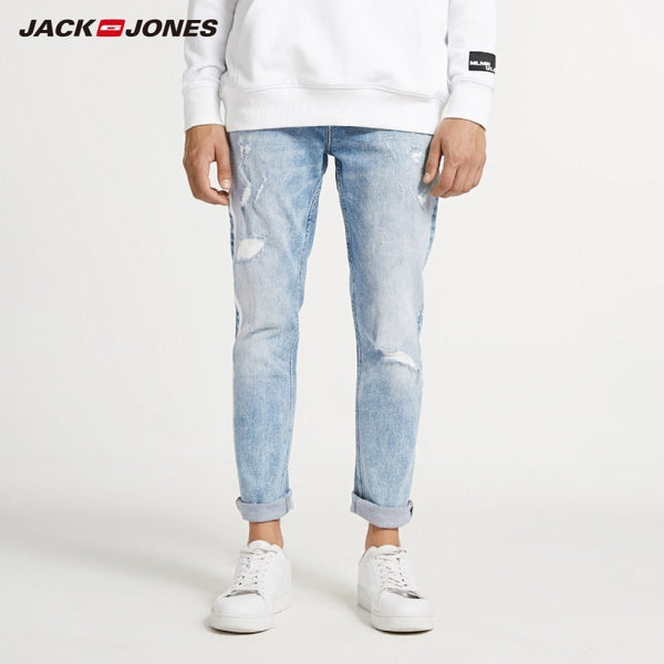 JackJones Men's Spring & Summer Skinny Tight-leg Ripped Crop Jeans J|218332607