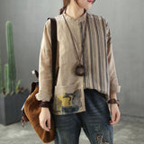 Johnature Casual Shirts Cotton Linen Turn Down Collar Button Top Female Blouse 2019 Spring New Style Long Sleeve Stripes Blouse