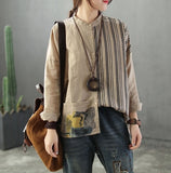Johnature Casual Shirts Cotton Linen Turn Down Collar Button Top Female Blouse 2019 Spring New Style Long Sleeve Stripes Blouse