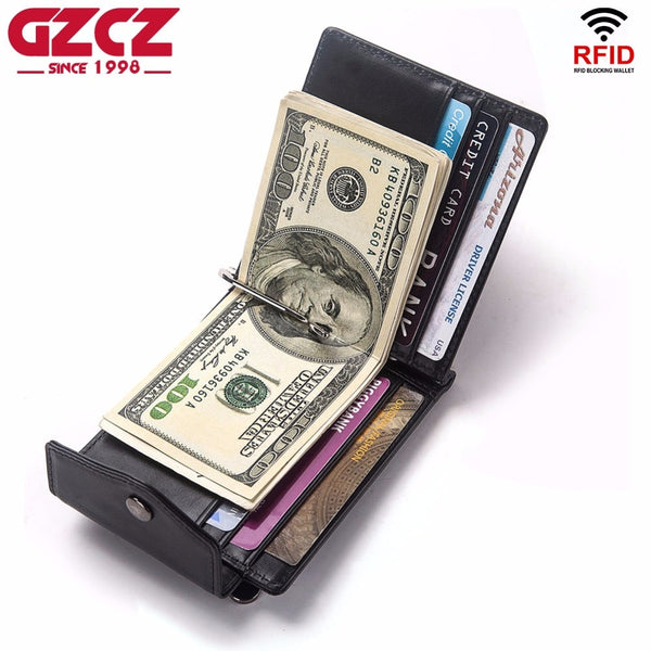 GZCZ Fashion 2018 HOT Genuine Leather Money Clips RFID High Quality Cow Men Wallet