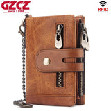 GZCZ Men'S Genuine Leather Wallet High Quality Short Coin Purse Rfid Wallet