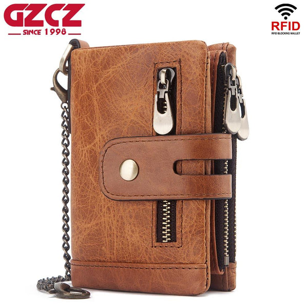 GZCZ Men'S Genuine Leather Wallet High Quality Short Coin Purse Rfid Wallet