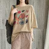 Johnature New Cotton Three Quarter Sleeve Casual Retro Print Ladies Sets 2019 Summer Spring Pullover o-neck Women Set