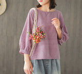 Johnature 2019 Spring Summer New Top Cotton Embroidery O-neck T-shirt Casual Fashion Lantern Sleeve Women Hollow Out T-shirt