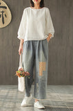 Johnature 2019 Spring Summer New Top Cotton Embroidery O-neck T-shirt Casual Fashion Lantern Sleeve Women Hollow Out T-shirt
