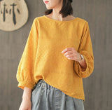 Johnature 2019 Spring Summer New Top Cotton Embroidery O-neck T-shirt Casual Fashion Lantern Sleeve Women Hollow Out T-shirt