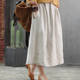 Johnature 2019 New Style Cotton Linen Casual Elastic Waist Embroidery Skirt Female Spring Loose Solid a-line Women Skirt